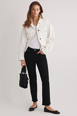 Julia 96 NORMAL BEL SİYAH CROP FLARE JEANS KADIN
