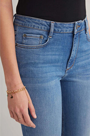 Julia 156 NORMAL BEL LACİVERT CROP FLARE JEANS KADIN