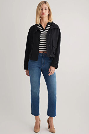 Julia 126 NORMAL BEL MAVİ CROP FLARE JEANS KADIN