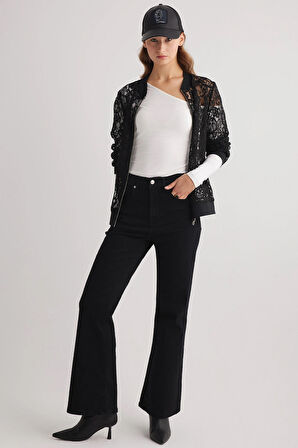 Milan 96 YÜKSEK BEL SİYAH İSPANYOL FLARE BOOTCUT JEANS KADIN