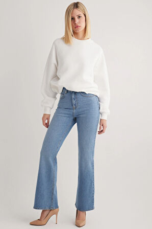 Milan 228 YÜKSEK BEL AÇIK MAVİ İSPANYOL FLARE BOOTCUT JEANS KADIN