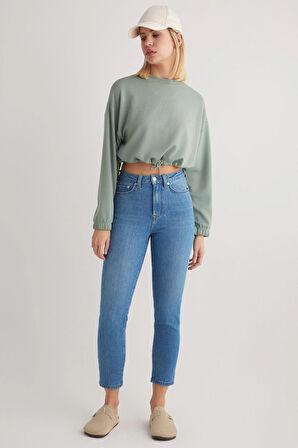 Hilde 399 YÜKSEK BEL AÇIK MAVİ MOM JEANS KADIN