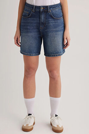 Mona 599 YÜKSEK BEL KOYU MAVİ REGULAR JEANS ŞORT KADIN