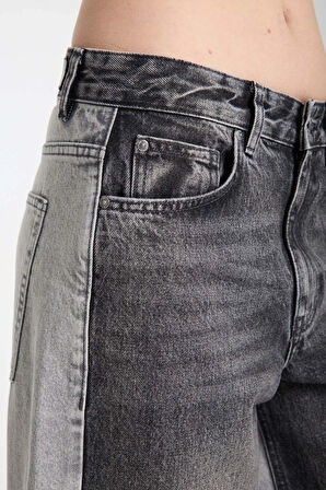Reneta 197 NORMAL BEL ÇİFT RENK SİYAH GRİ BAGGY JEANS KADIN