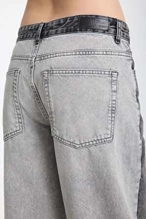 Reneta 197 NORMAL BEL ÇİFT RENK SİYAH GRİ BAGGY JEANS KADIN