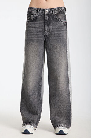 Reneta 197 NORMAL BEL ÇİFT RENK SİYAH GRİ BAGGY JEANS KADIN