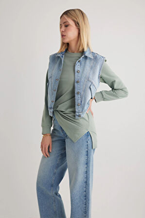 Maria 1000 AÇIK MAVİ NORMAL FIT JEAN YELEK KADIN