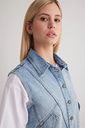 Maria 1000 AÇIK MAVİ NORMAL FIT JEAN YELEK KADIN