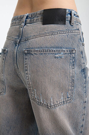Alice 1001 NORMAL BEL TİNTLİ FULL ESKİTME MAVİ BAGGY JEANS KADIN