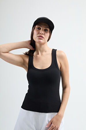Cuello 82004 Dar Kesim Siyah Kadın U Yaka Basic Atlet