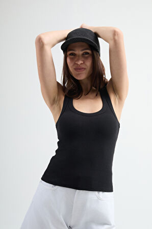 Cuello 82004 Dar Kesim Siyah Kadın U Yaka Basic Atlet