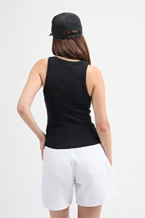 Cuello 82004 Dar Kesim Siyah Kadın U Yaka Basic Atlet