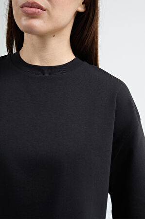 Lucia 82001 Oversize Crop Siyah Kadın Basic T-Shirt