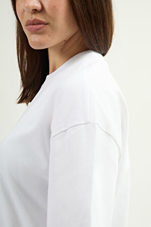 Emilia 80002 Oversize Beyaz Kadın Basic T-Shirt