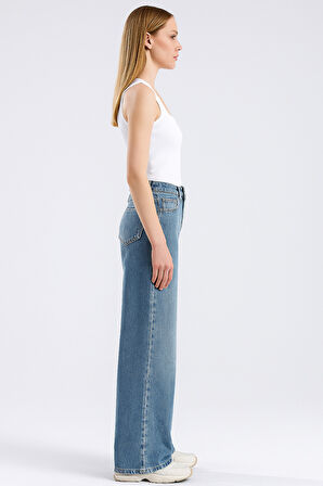 Paris 1003 Normal Bel Açık Mavi Wide Leg Jeans Kadın