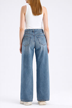 Paris 1003 Normal Bel Açık Mavi Wide Leg Jeans Kadın