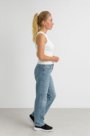 Lopez 1003 Normal Bel Açık Mavi Comfort Straight Jeans Kadın