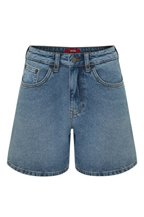 JUD Mona 699 Yüksek Bel Açık Mavi Regular Jeans Şort Kadın