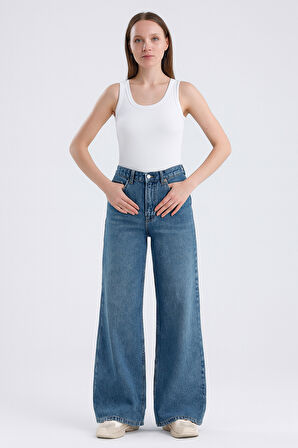 Paris 1003 Normal Bel Açık Mavi Wide Leg Jeans Kadın