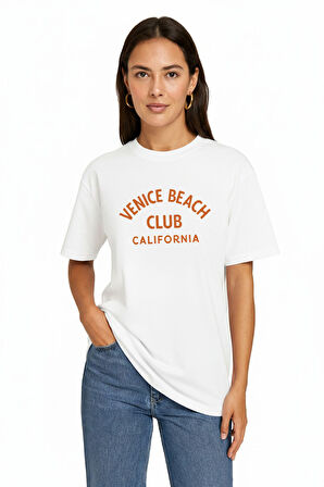 Carla 80003 Oversize Baskılı Beyaz Kadın Basic T-Shirt