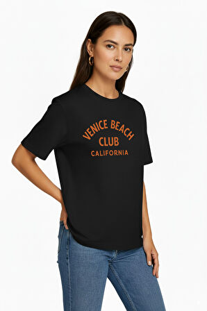 Carla 80003 Oversize Baskılı Siyah Kadın Basic T-Shirt