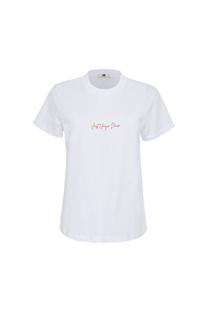 Bianca 80004 Regular Fit Baskılı Beyaz Kadın Basic T-Shirt