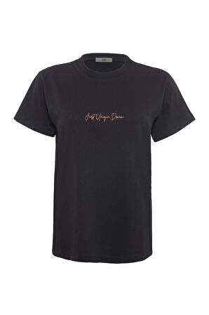 Bianca 80004 Regular Fit Baskılı Siyah Kadın Basic T-Shirt