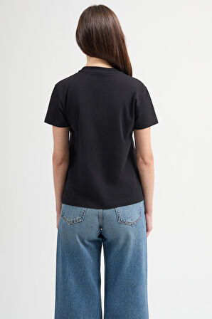 Bianca 80004 Regular Fit Baskılı Siyah Kadın Basic T-Shirt