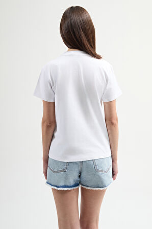 Maria 80006 Regular Fit Baskılı Beyaz Kadın Basic T-Shirt