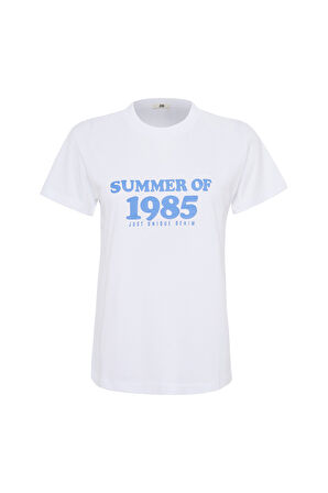 Maria 80006 Regular Fit Baskılı Beyaz Kadın Basic T-Shirt