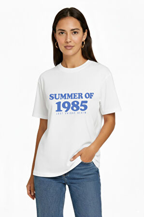 Maria 80006 Regular Fit Baskılı Beyaz Kadın Basic T-Shirt