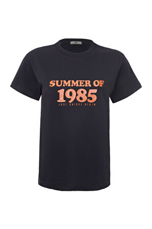 Maria 80006 Regular Fit Baskılı Siyah Kadın Basic T-Shirt