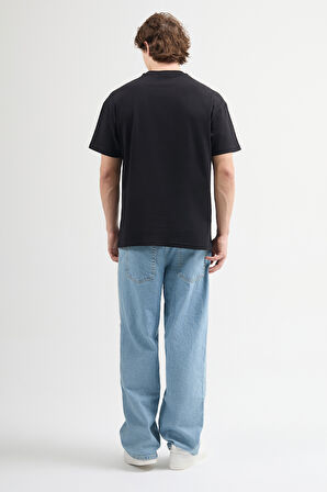 Antonio 84003 Oversize Baskılı Siyah Erkek Basic T-Shirt