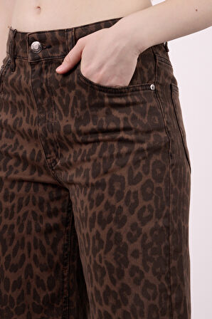 Elena 145 Yüksel Bel Leo Kahve Geniş Paça Pantolon Kadın