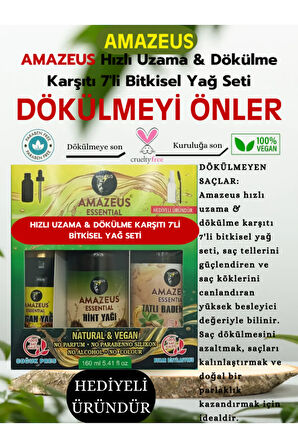 HIZLI UZAMA & DÖKÜLME KARŞITI 7'Lİ BİTKİSEL YAĞ SETİ (ARGAN, BİBERİYE, TATLI BADEM,HİNT,YLANG YLANG)