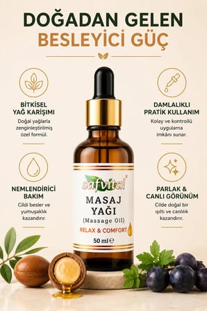 Masaj Yağı Rahatlatıcı Aromatik 50 ml Vücut Bakım ve Gevşeme Destekleyici Profesyonel Formüllü Bakım Yağı
