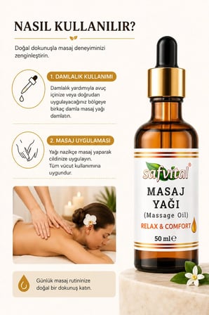 Masaj Yağı Rahatlatıcı Aromatik 50 ml Vücut Bakım ve Gevşeme Destekleyici Profesyonel Formüllü Bakım Yağı