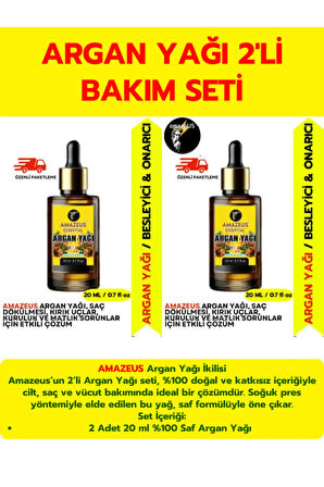 Argan Yağı 2'li (%100 SAF VE DOĞAL-SOĞUK PRES) Besleyici Etki 2x20 ml / 1.4 Fl Oz