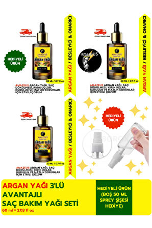 ARGAN YAĞI 3'LÜ (%100 SAF VE DOĞAL-SOĞUK PRES) BESLEYİCİ ETKİ 3X20 ML / 2.03 Fl Oz