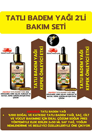 TATLI BADEM YAĞI 2'Lİ (%100 SAF VE DOĞAL-SOĞUK PRES) BESLEYİCİ ETKİ 2x50 ml / 3.4 Fl Oz