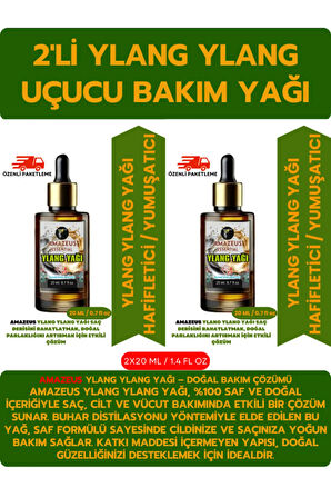 YLANG YLANG UÇUCU YAĞI 2'Lİ (%100 SAF VE DOĞAL) BESLEYİCİ ETKİ 2X20 ML / 1.4 fl oz