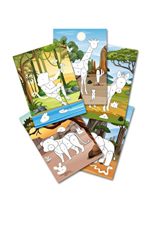 Bitmeyen Tükenmeyen Safari Temalı Tak Çıkar Numaralı Sticker Boyama Kitabı
