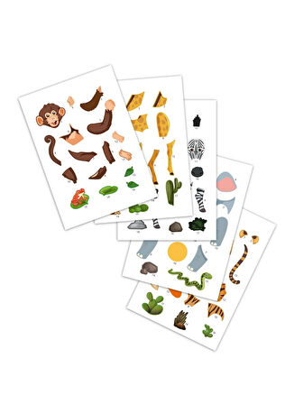 Bitmeyen Tükenmeyen Safari Temalı Tak Çıkar Numaralı Sticker Boyama Kitabı