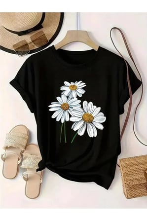 Unisex Papatya Minimal Baskılı Tasarım Tshirt
