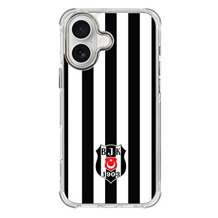 iPhone 16 Beşiktaş Çubuklu Logo Şeffaf Telefon Kılıfı