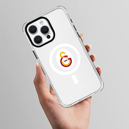 iPhone 16 Galatasaray Magsafe Parçalı Logo Şeffaf Telefon Kılıfı