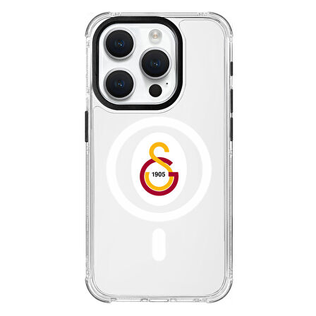 iPhone 15 Pro Galatasaray Magsafe Parçalı Logo Şeffaf Telefon Kılıfı