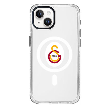 iPhone 15 Galatasaray Magsafe Parçalı Logo Şeffaf Telefon Kılıfı