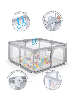 Playard Maxi Güvenli Bebek Ve Çocuk Oyun Alanı Oyun Parkı 150x150cm Oyun Matı Ve Topları