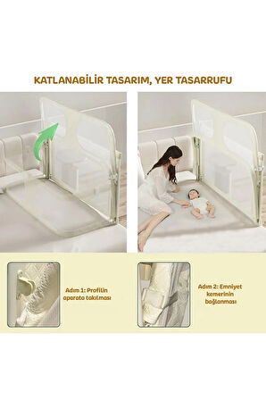 3in1 Katlanır Bebek Güvenlik Bariyeri,Yatak Üstü Bebek Beşiği,Koruyucu Birlikte Uyuma,Açılır Kapanır